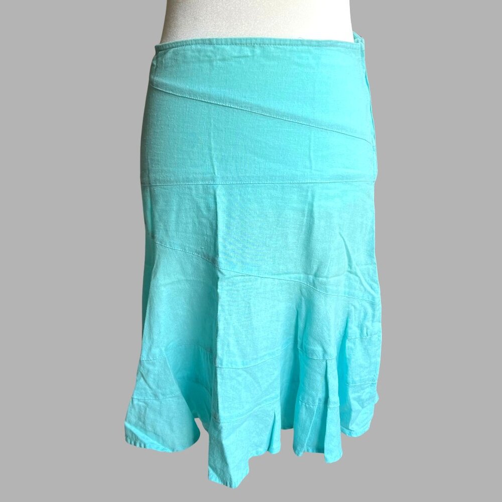 Papaya by Chico’s Blue Linen Skirt Women’s Size Small – Flowy Hem, Made in USA